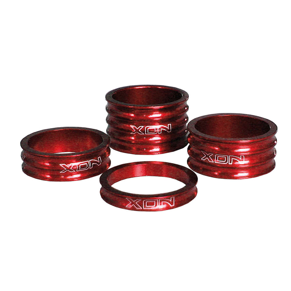 Podkładki (ZESTAW) 5/10/15/20mm do kierownicy 28,6mm z aluminium, czerwone, 4 szt.