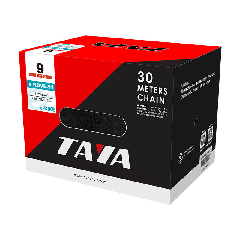 Cadena 9V E-Bike Plata Antióxido Rollo 30mt (30 Juegos de Eslabones Falsos)