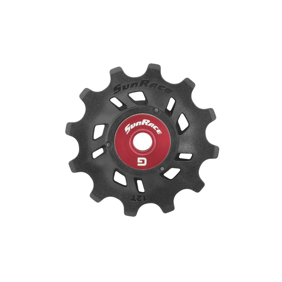 Poulie de dérailleur universelle 12 dents Noir/Rouge avec roulements à billes