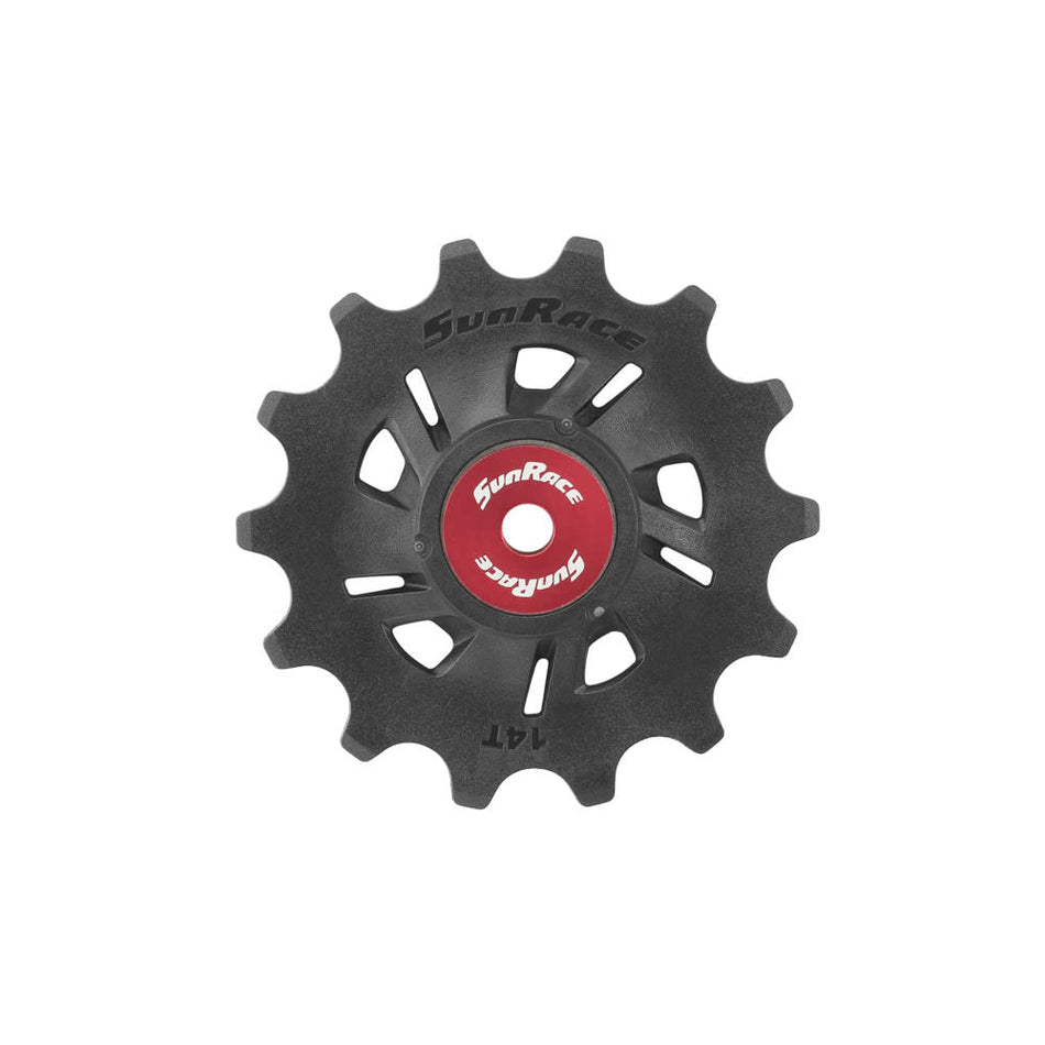 Poulie de dérailleur universelle 14 dents Noir/Rouge avec roulements à billes