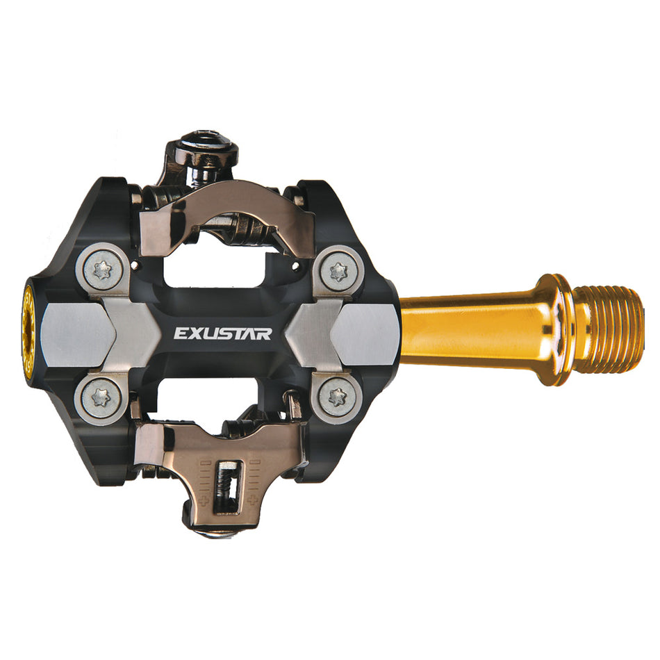 E-PM222 MTB Pedals Aluminum Black/Gold - Titanium Spindle 82x61mm