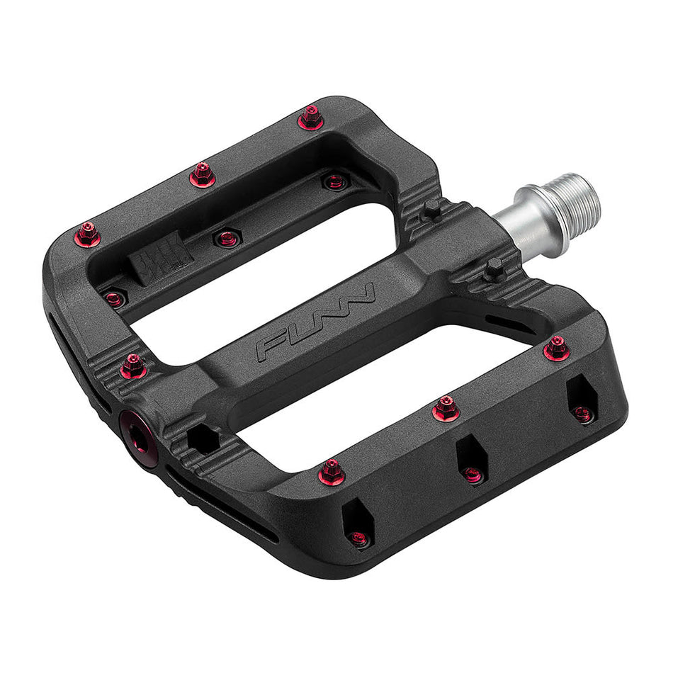 BLACK MAGIC Pedals in Black Thermoplastic/Red Pins 103x98x17mm