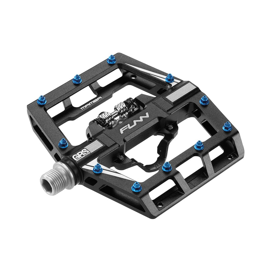 Pédales MAMBA en Aluminium Noir/Bleu - SPD/PLATE Double 101x102x13,5mm