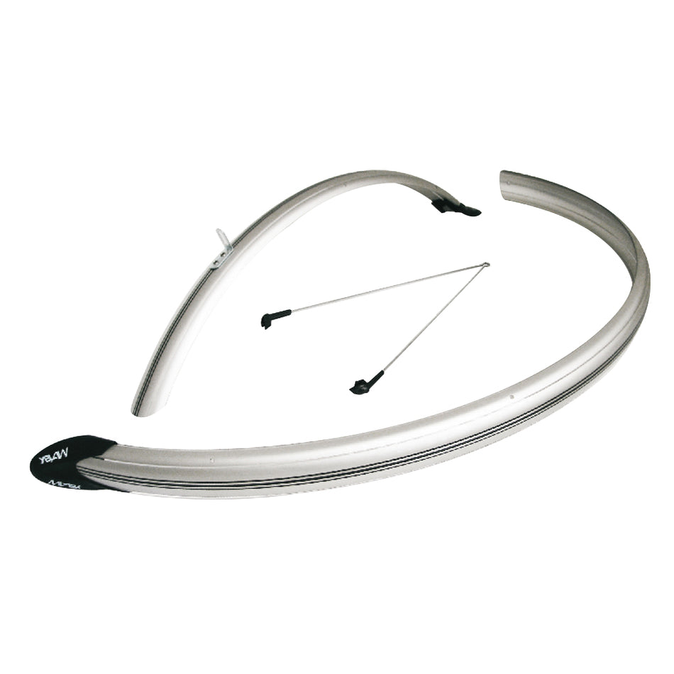 28" x 45mm Polycarbonate Fender Silver/Black (Pair)
