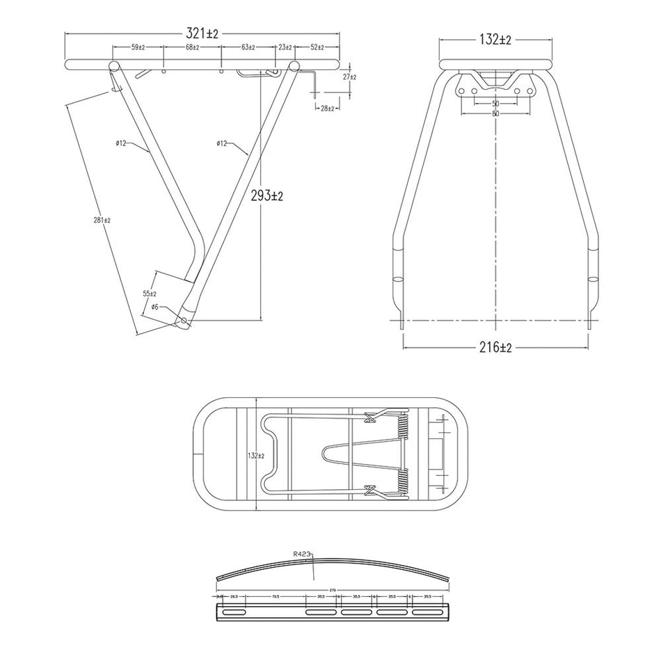 Porte-bagages arrière 20" fixation fendue/garde-boue noir mat