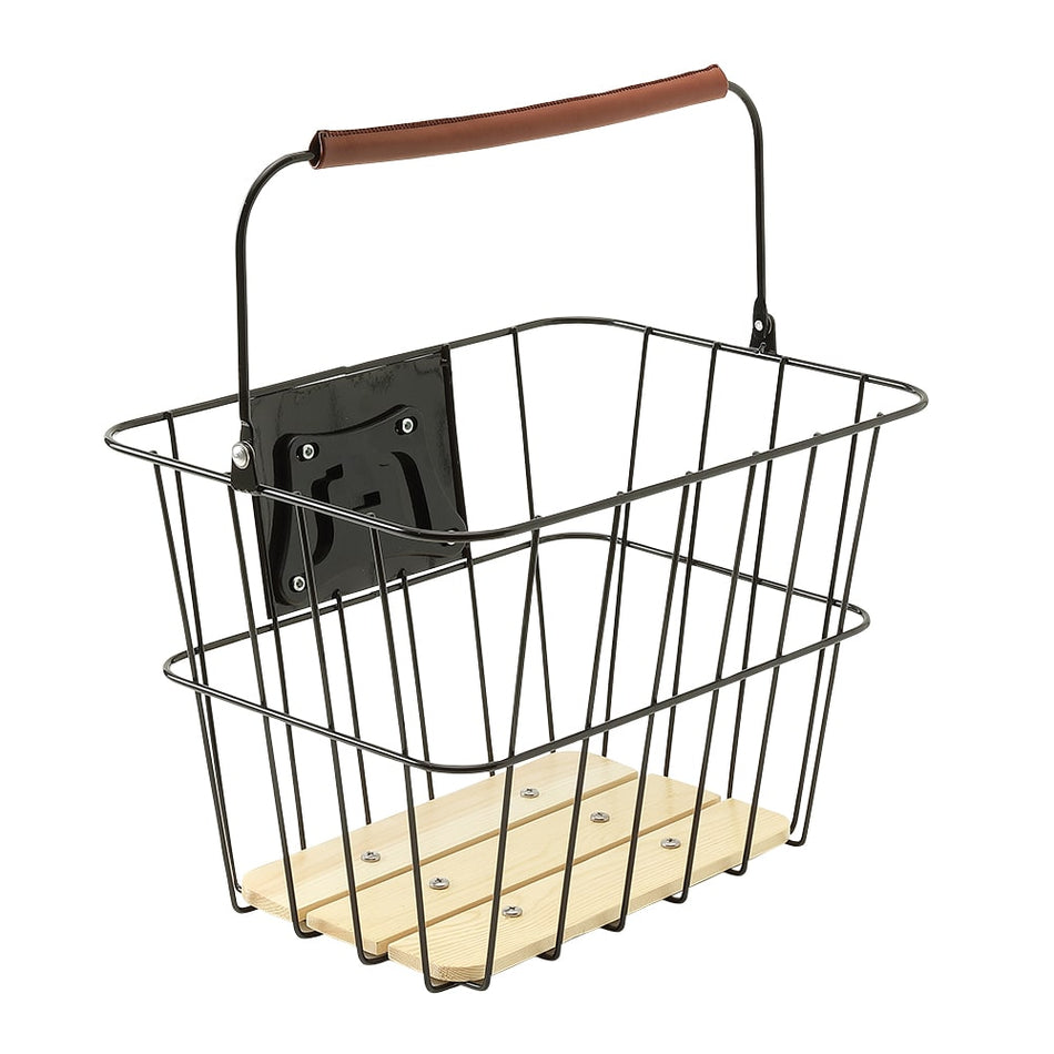 Cesta Delantera 35x25x25cm Enganche Rápido Malla Ancha Negro/Madera