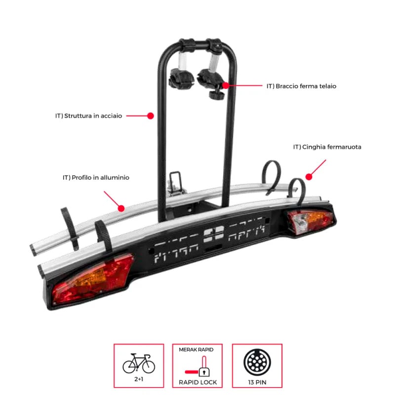 MERAK Tow Hitch Bike Rack for 2 Bikes - Compact and Lightweight