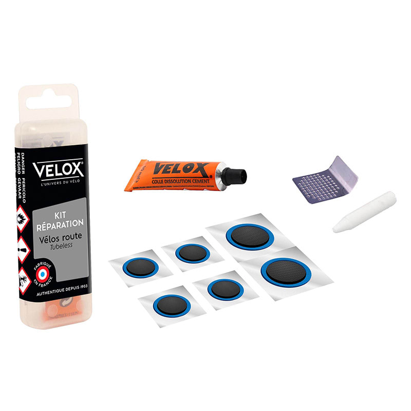 ROAD Tubeless Repair KIT: 1 Sealant + 1 Scraper + 6 Patches + 1 Chalk