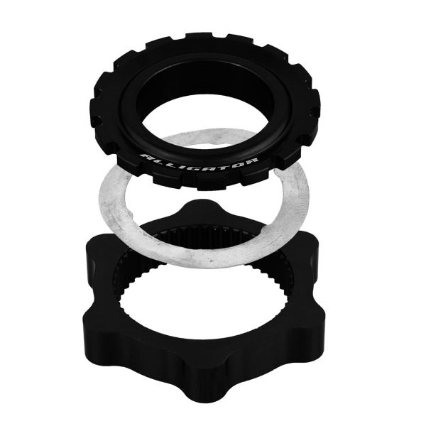 Alligator - ADAPTADOR CENTERLOCK PARA DISCOS DE FRENO 6 AGUJEROS - NEGRO, PARA EJES PASANTES 15-20 MM