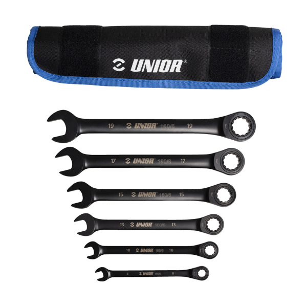 Unior - Set of 6 Ratchet Combination Wrenches 160/6CT with Bag - 8-19 mm, black