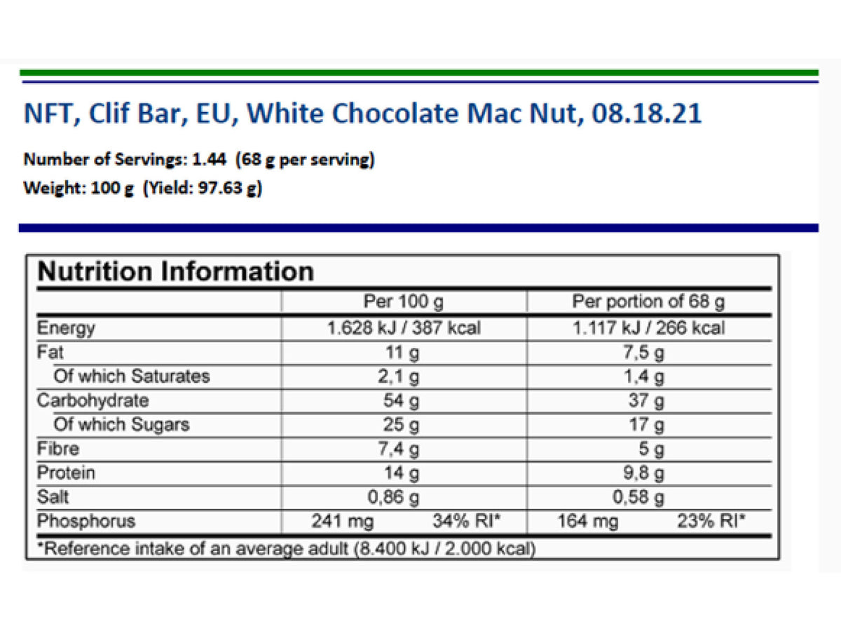 Barretta energetica Clif Bar Cioccolato Bianco e Noci di Macadamia